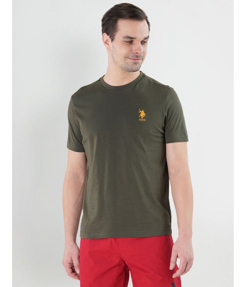     			U.S. Polo Assn. Cotton Regular Fit Solid Half Sleeves Men's T-Shirt - Olive Green ( Pack of 1 )