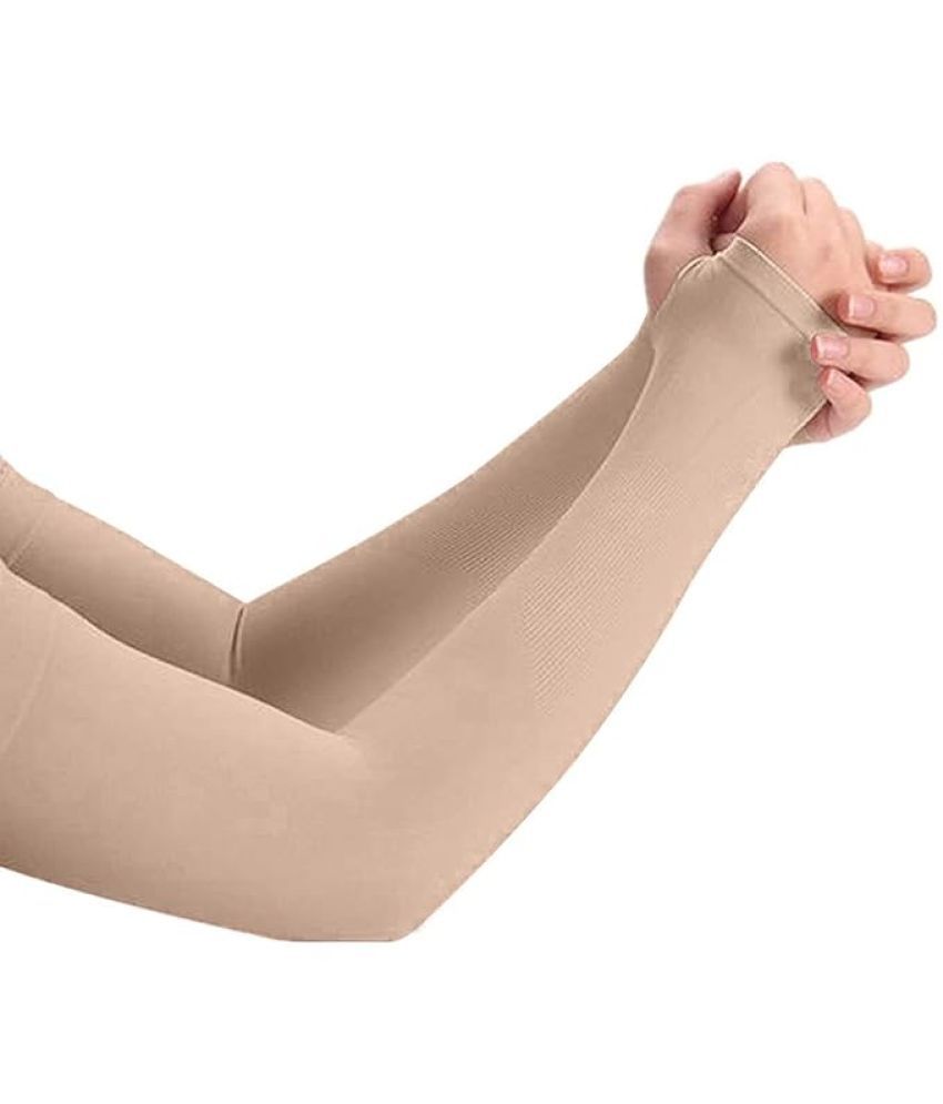     			Unisex Cover Arm Sleeve Glove with Thumb Hole, for Driving/Riding/Sports & Outdoor Activities BEIGE Protection, Let's Slim UV Fingerless Full Hand Sleeves for Men and Women - 1 Pair,(Beige)