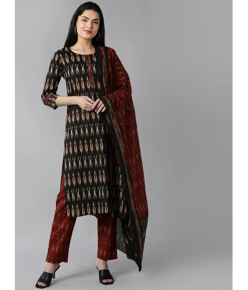     			Vaamsi Cotton Blend Printed Kurti With Pants Women's Stitched Salwar Suit - Black ( Pack of 1 )
