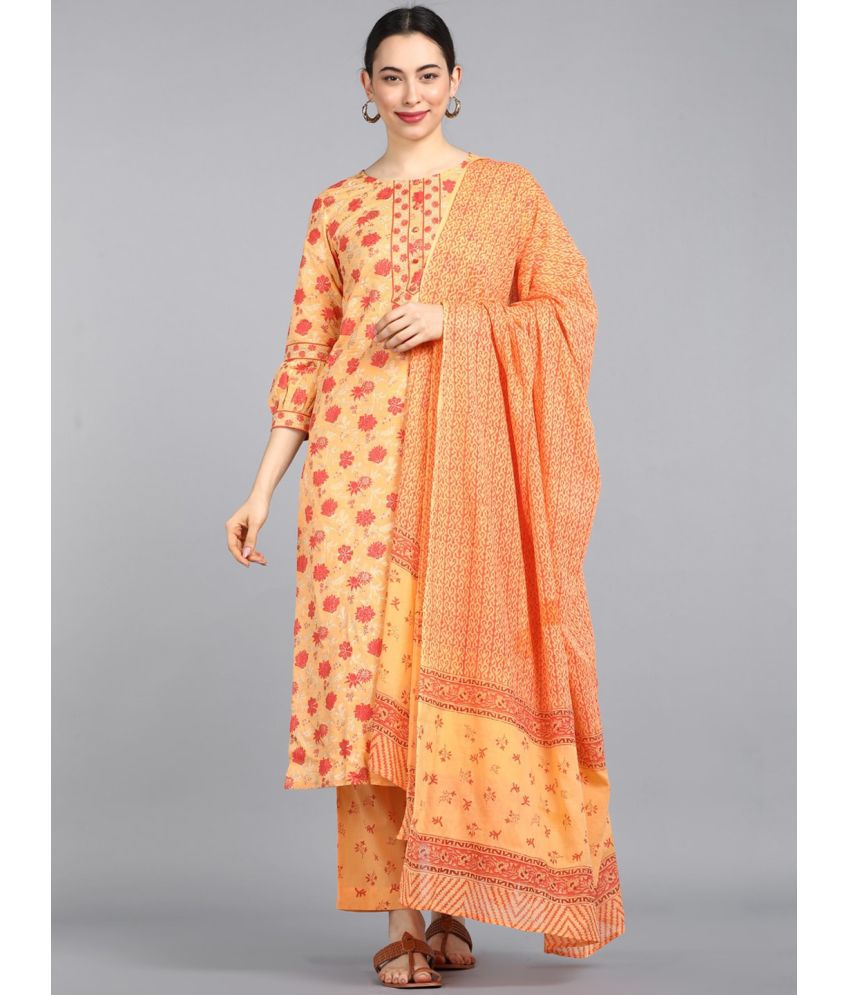     			Vaamsi Cotton Printed Kurti With Pants Women's Stitched Salwar Suit - Orange ( Pack of 1 )