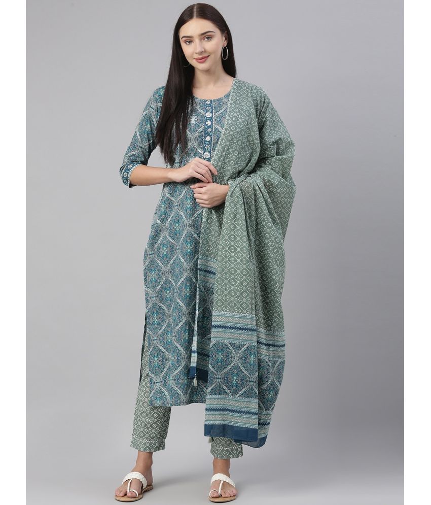     			Vaamsi Cotton Printed Kurti With Pants Women's Stitched Salwar Suit - Teal ( Pack of 1 )