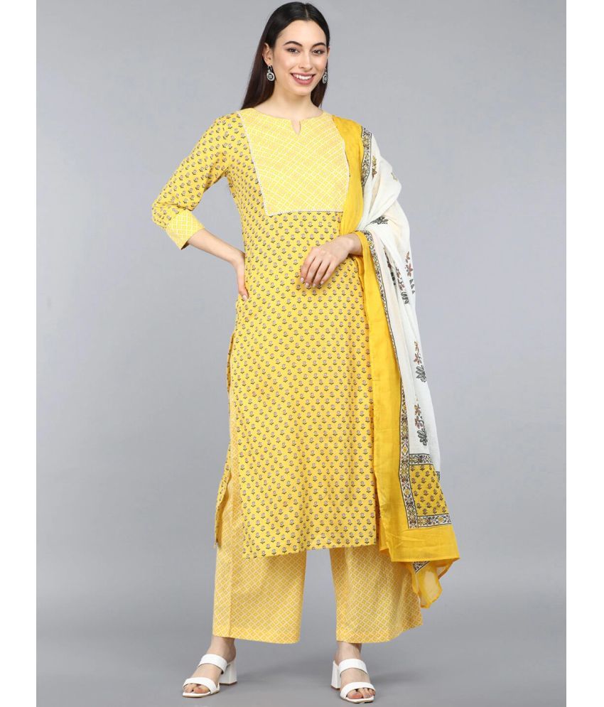     			Vaamsi Cotton Printed Kurti With Palazzo Women's Stitched Salwar Suit - Yellow ( Pack of 1 )