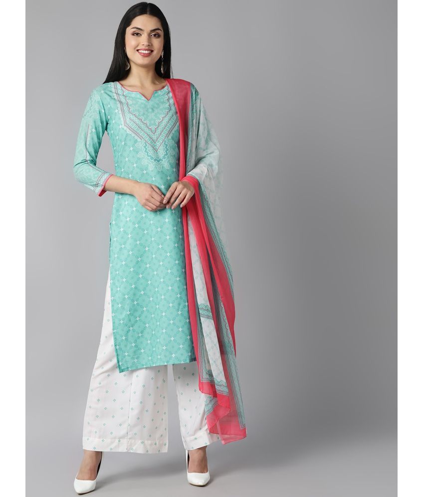     			Vaamsi Polyester Printed Kurti With Palazzo Women's Stitched Salwar Suit - Sea Green ( Pack of 1 )