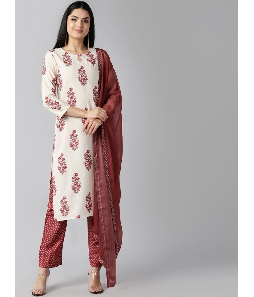     			Vaamsi Polyester Printed Kurti With Pants Women's Stitched Salwar Suit - White ( Pack of 1 )