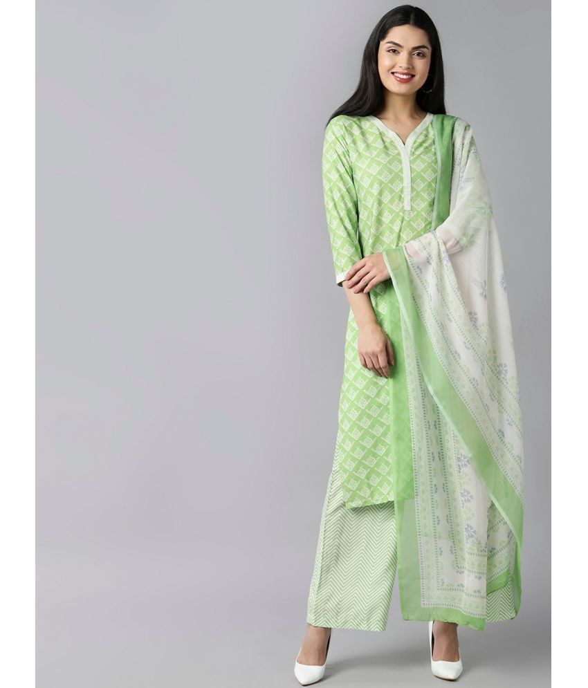     			Vaamsi Polyester Printed Kurti With Palazzo Women's Stitched Salwar Suit - Green ( Pack of 1 )