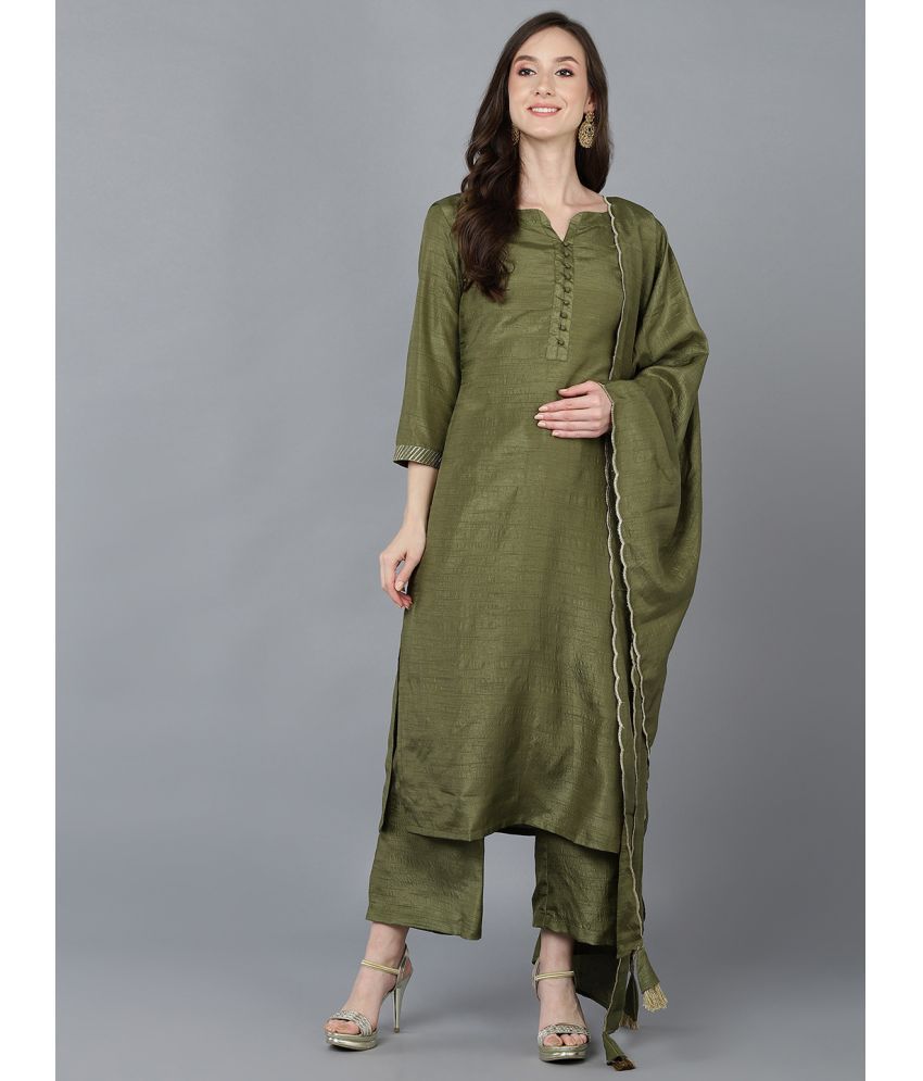     			Vaamsi Silk Blend Solid Kurti With Pants Women's Stitched Salwar Suit - Green ( Pack of 1 )