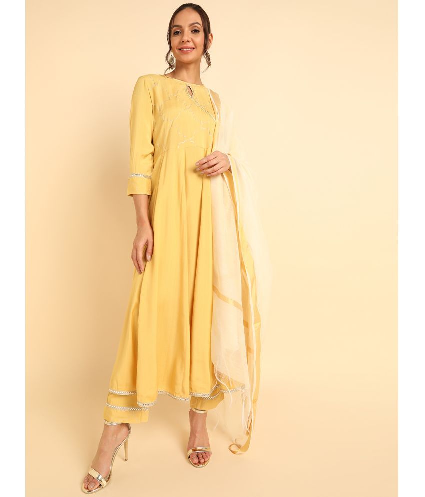     			Vaamsi Silk Blend Solid Kurti With Pants Women's Stitched Salwar Suit - Yellow ( Pack of 1 )