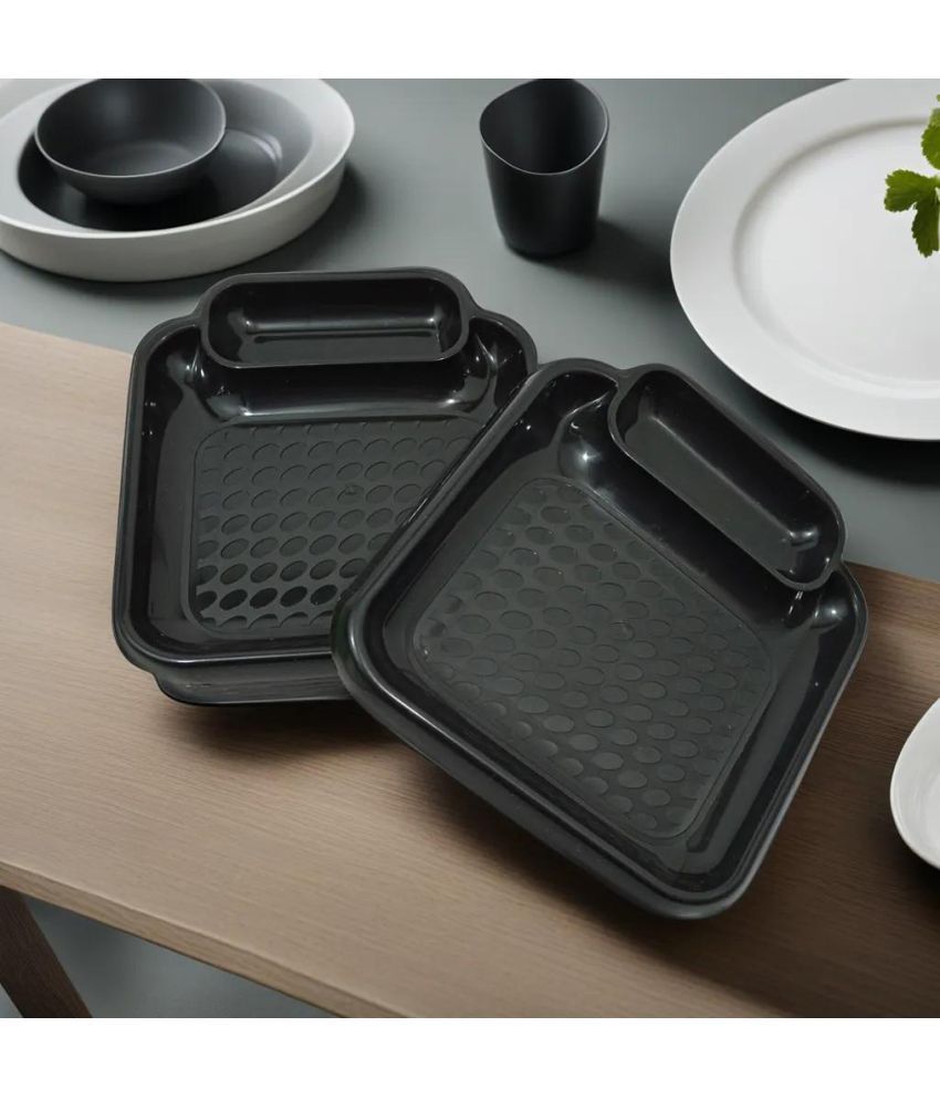     			kitchrox 6 Pcs Plastic Black Platter