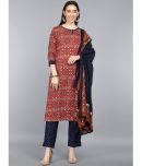 Vaamsi Cotton Printed Kurti With Pants Women's Stitched Salwar Suit - Maroon ( Pack of 1 )