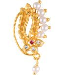 Vivastri Premium Gold Plated Nath Collection  With Beautiful & Luxurious Red Diamond Pearl Studded Maharashtraian  Nath For Women & Girls-VIVA1164NTH-Press-Moti