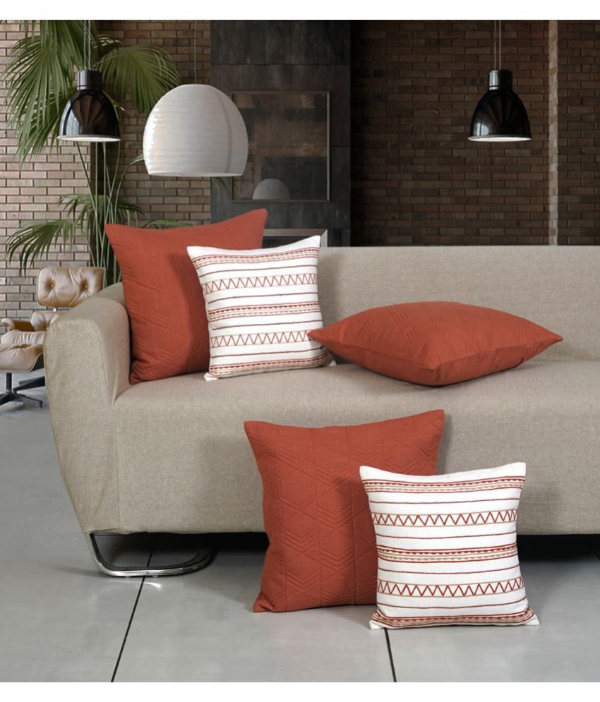     			ODE & CLEO Set of 5 Cotton Abstract Square Cushion Cover (45X45)cm - Rust