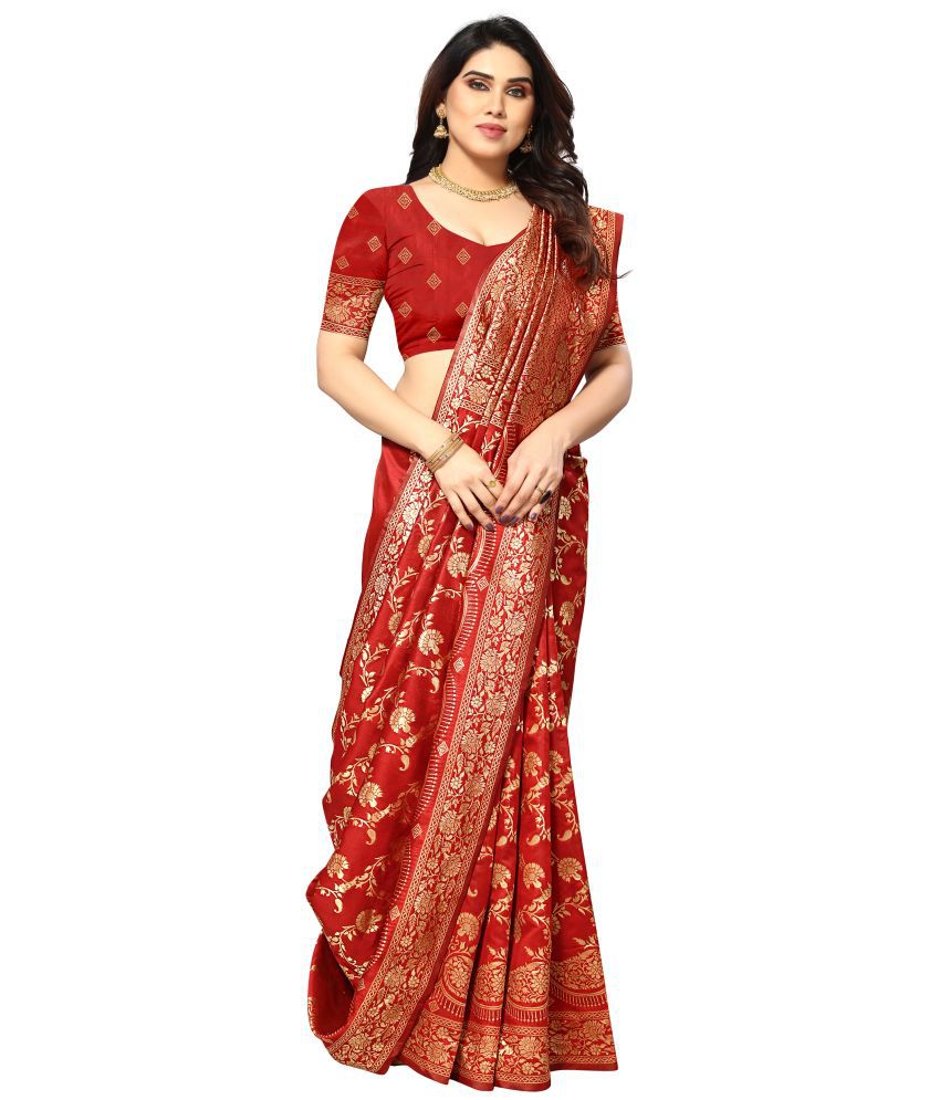     			Sidhidata Banarasi Silk Self Design Saree With Blouse Piece - Red ( Pack of 1 )