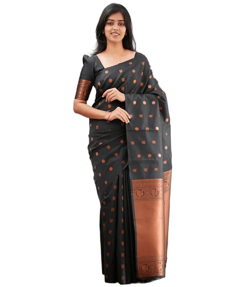     			Sidhidata Banarasi Silk Self Design Saree With Blouse Piece - Black ( Pack of 1 )