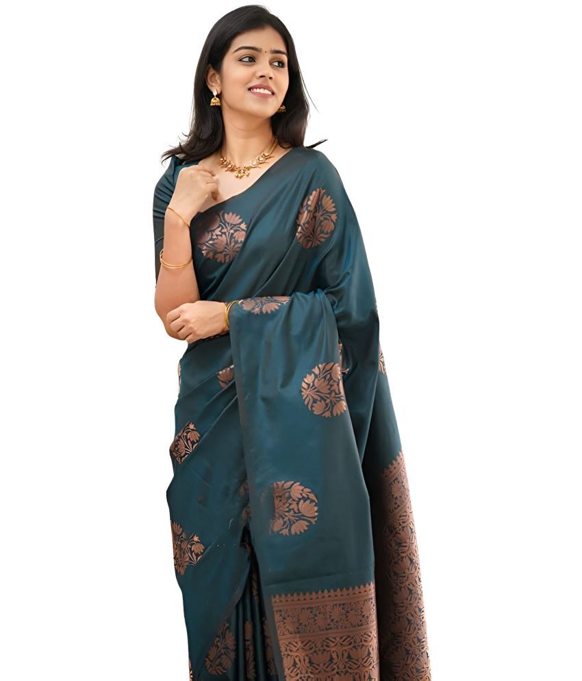     			Sidhidata Banarasi Silk Self Design Saree With Blouse Piece - Turquoise ( Pack of 1 )