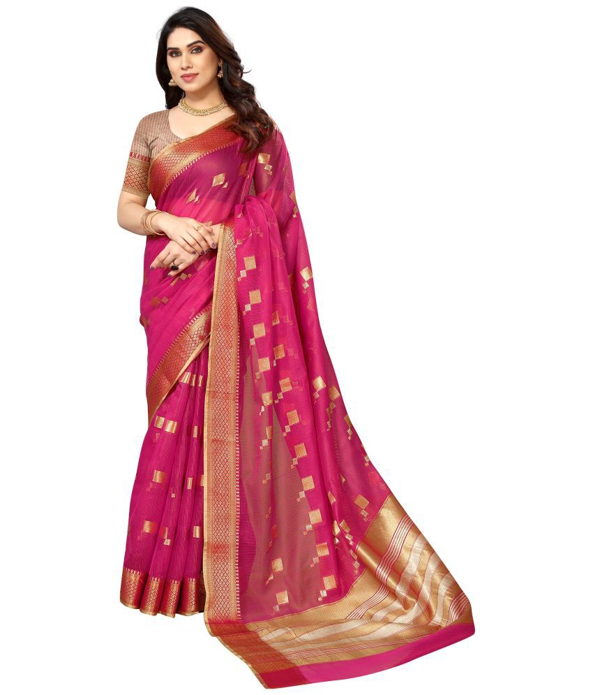     			Sidhidata Cotton Woven Saree With Blouse Piece - Pink ( Pack of 1 )