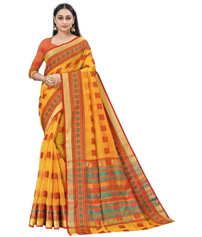     			Sidhidata Cotton Woven Saree With Blouse Piece - Yellow ( Pack of 1 )