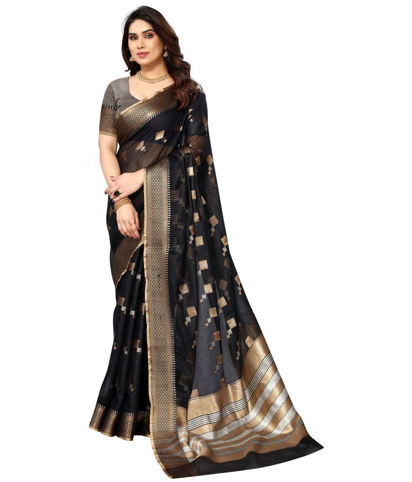     			Sidhidata Cotton Woven Saree With Blouse Piece - Black ( Pack of 1 )