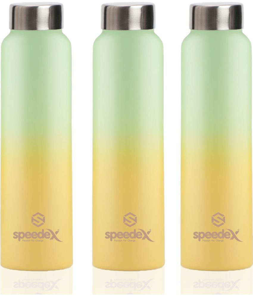     			Speedex  Water for fridge School Gym Home office Bottle  Lime Green Stainless Steel Fridge Water Bottle 1000 mL ( Set of 3 )