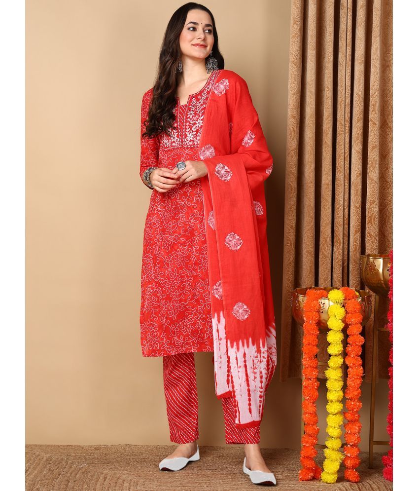     			Vaamsi Cotton Embroidered Kurti With Pants Women's Stitched Salwar Suit - Red ( Pack of 1 )