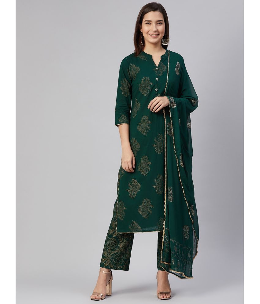     			Vaamsi Cotton Printed Kurti With Pants Women's Stitched Salwar Suit - Green ( Pack of 1 )