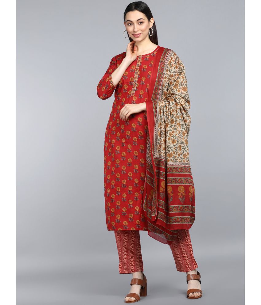     			Vaamsi Cotton Printed Kurti With Pants Women's Stitched Salwar Suit - Maroon ( Pack of 1 )