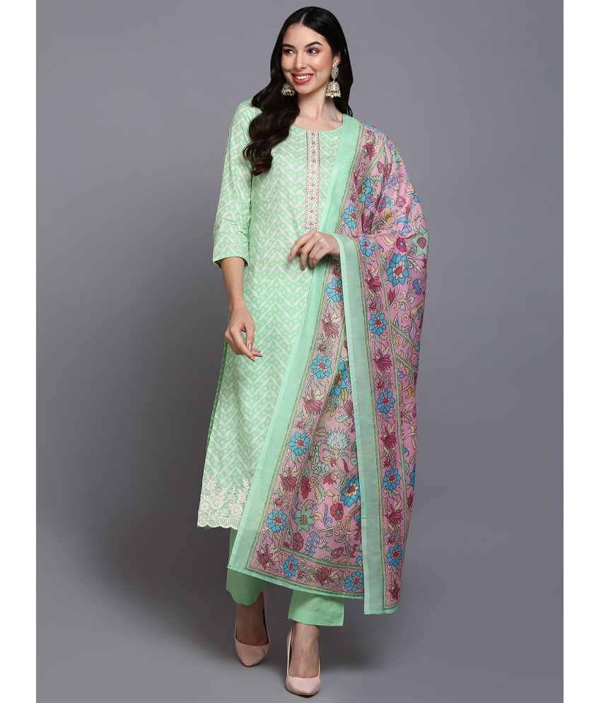     			Vaamsi Cotton Printed Kurti With Pants Women's Stitched Salwar Suit - Green ( Pack of 1 )