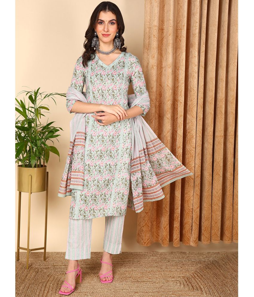     			Vaamsi Cotton Printed Kurti With Pants Women's Stitched Salwar Suit - Sea Green ( Pack of 1 )