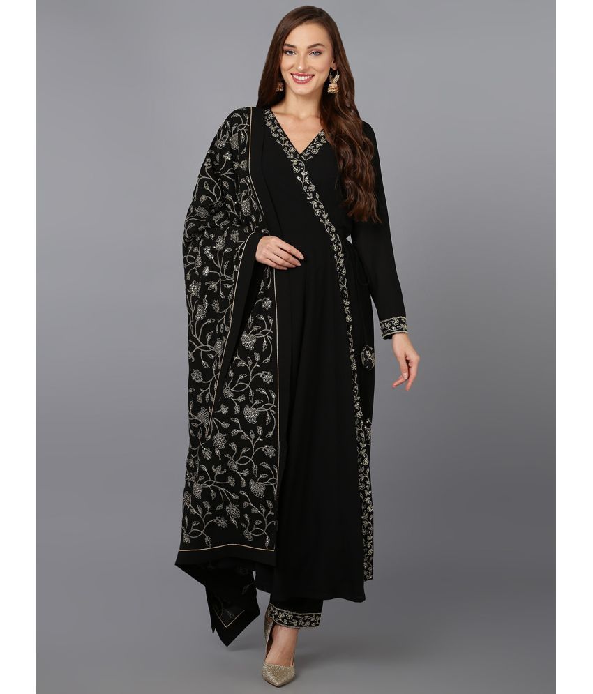     			Vaamsi Georgette Embroidered Kurti With Pants Women's Stitched Salwar Suit - Black ( Pack of 1 )