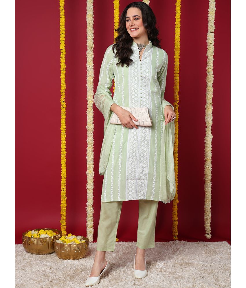     			Vaamsi Silk Blend Embroidered Kurti With Pants Women's Stitched Salwar Suit - Green ( Pack of 1 )