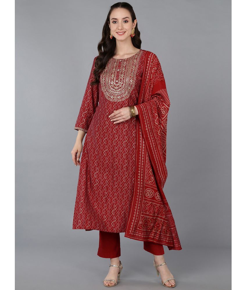     			Vaamsi Silk Blend Embroidered Kurti With Pants Women's Stitched Salwar Suit - Red ( Pack of 1 )