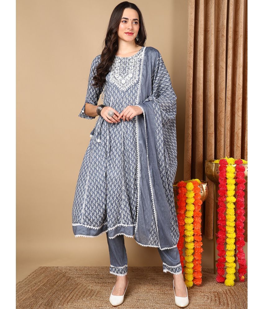     			Vaamsi Viscose Embroidered Kurti With Pants Women's Stitched Salwar Suit - Blue ( Pack of 1 )