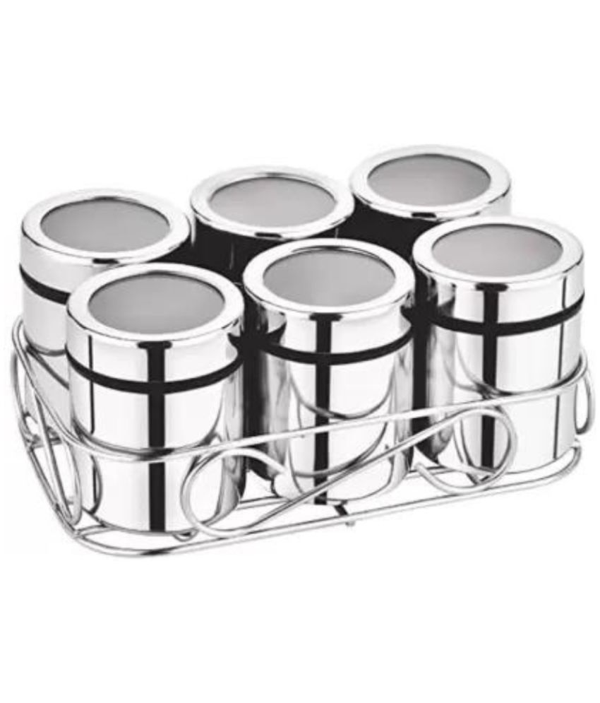     			ebun Steel Masala Dabba Steel Silver Spice Container ( Set of 6 )