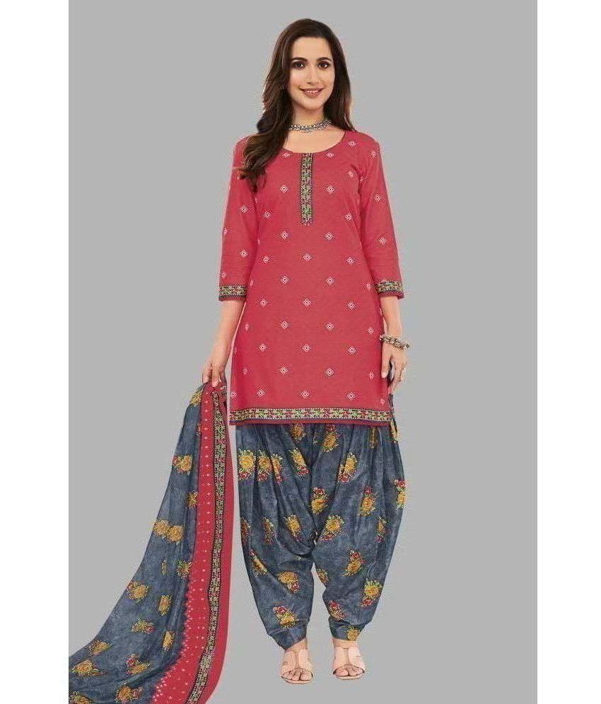     			shree jeenmata collection Cotton Printed Kurti With Patiala Women's Stitched Salwar Suit - Red ( Pack of 1 )