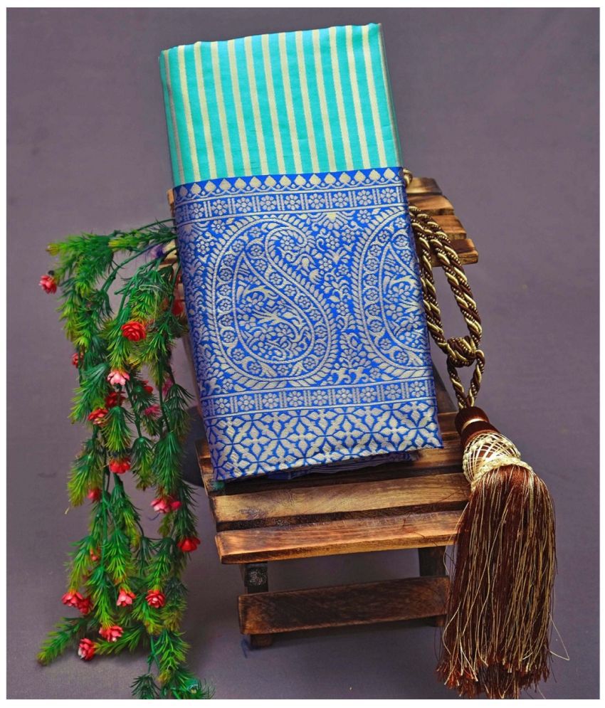     			A TO Z CART Banarasi Silk Embellished Saree With Blouse Piece - SkyBlue ( Pack of 1 )