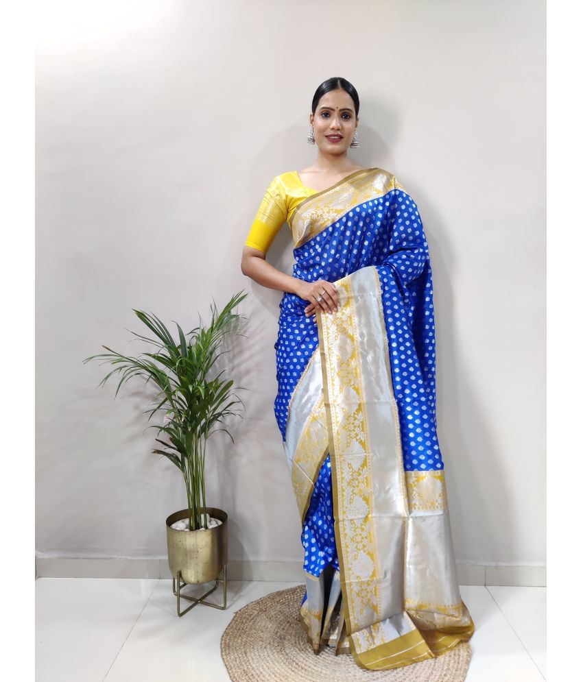     			A TO Z CART Banarasi Silk Embellished Saree With Blouse Piece - Blue ( Pack of 1 )