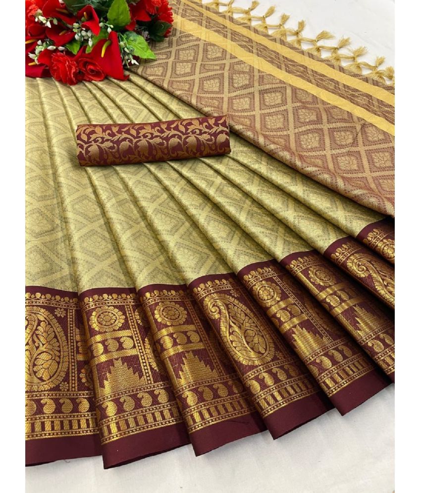     			A TO Z CART Banarasi Silk Embellished Saree With Blouse Piece - Brown ( Pack of 1 )