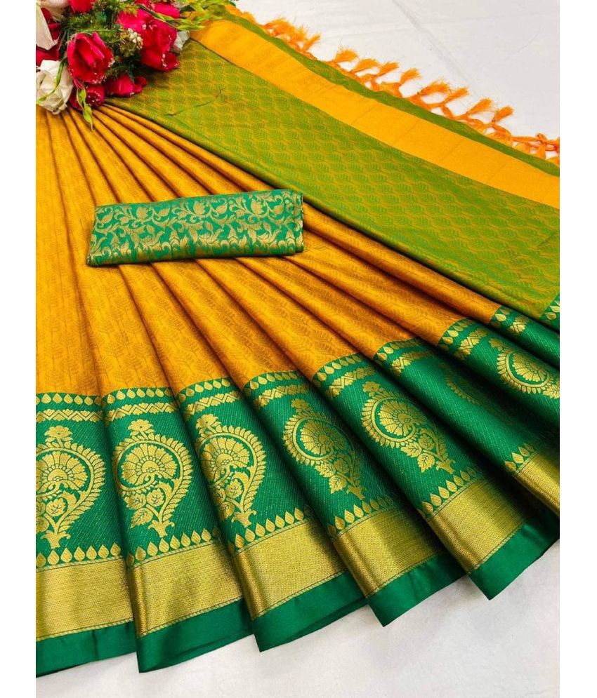     			A TO Z CART Cotton Silk Embellished Saree With Blouse Piece - Green ( Pack of 1 )