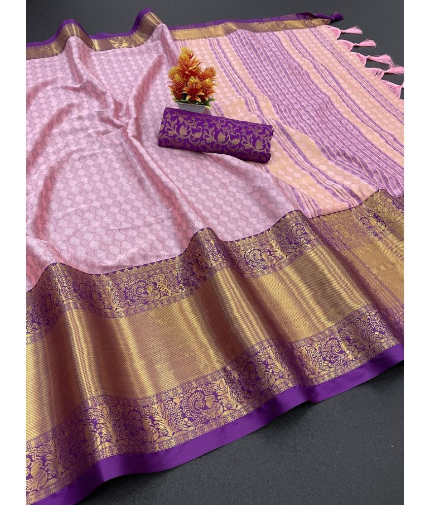     			A TO Z CART Cotton Silk Embellished Saree With Blouse Piece - Pink ( Pack of 1 )