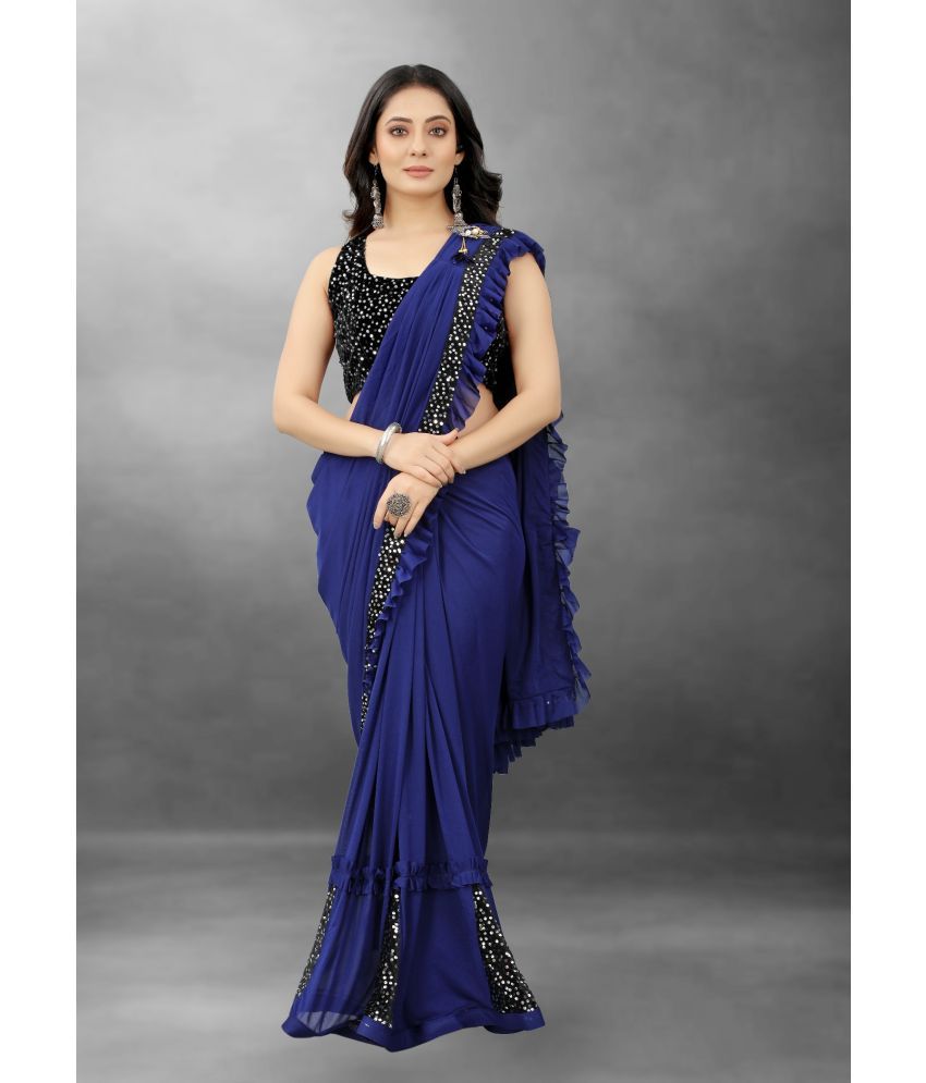     			A TO Z CART Lycra Embellished Saree With Blouse Piece - Blue ( Pack of 1 )