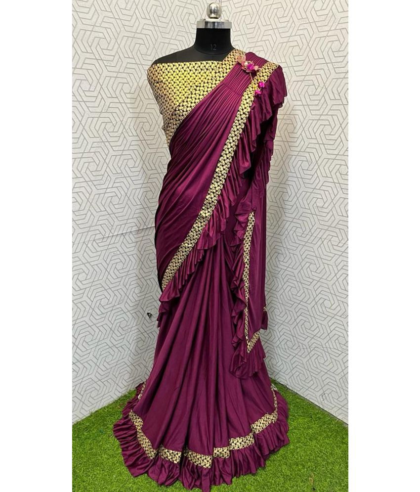     			A TO Z CART Lycra Embellished Saree With Blouse Piece - Wine ( Pack of 1 )