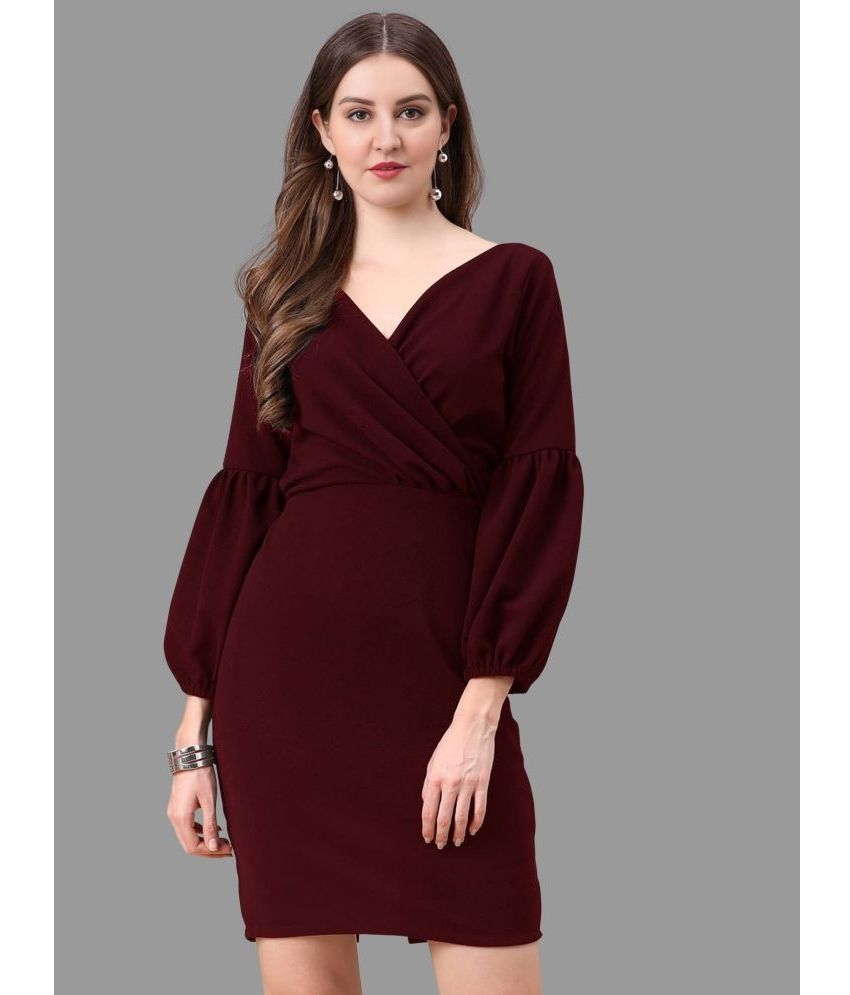     			A TO Z CART Polyester Solid Above Knee Women's Bodycon Dress - Maroon ( Pack of 1 )