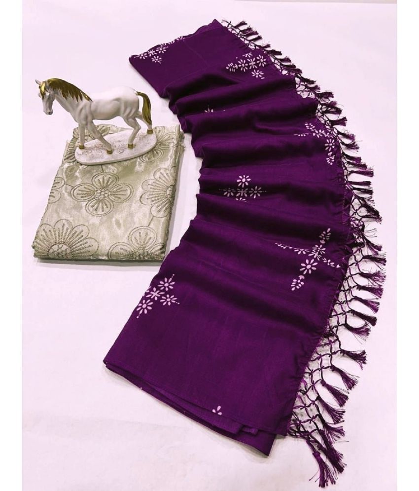     			A TO Z CART Silk Embellished Saree With Blouse Piece - Purple ( Pack of 1 )