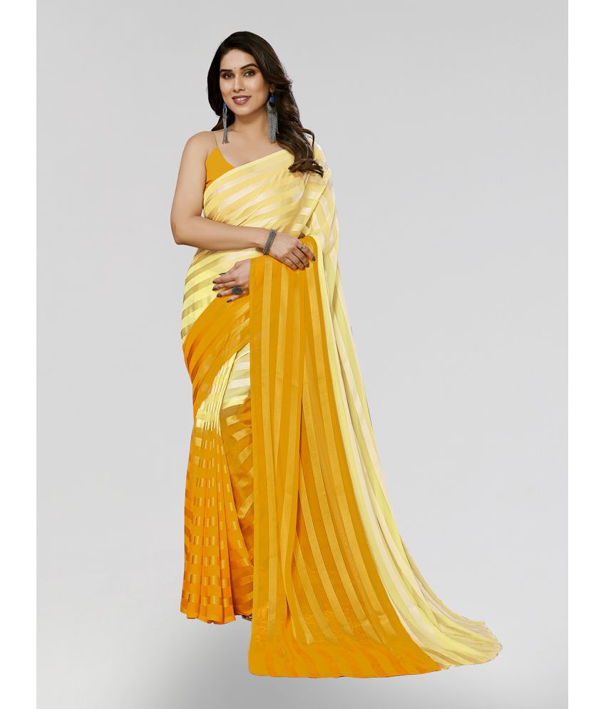     			ANAND SAREES Satin Striped Saree Without Blouse Piece - Yellow ( Pack of 1 )