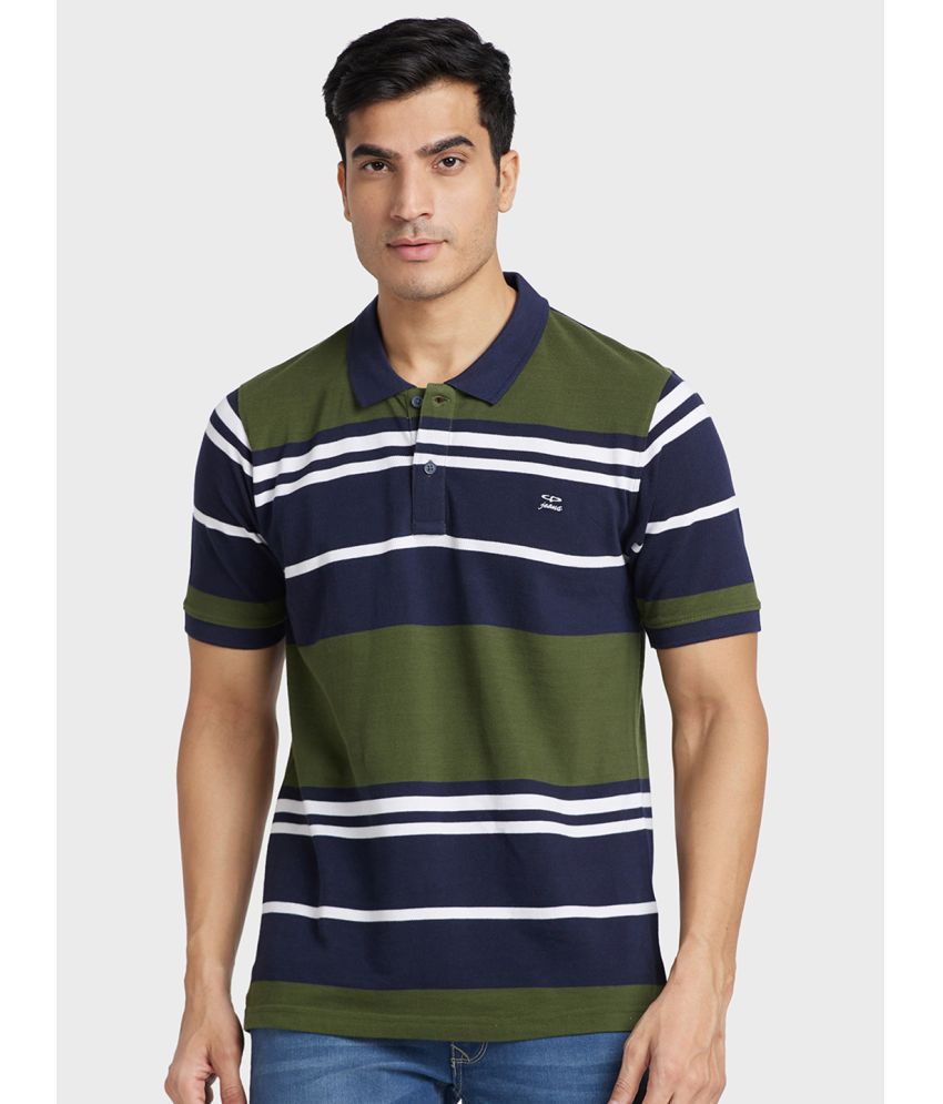     			Colorplus Cotton Regular Fit Striped Half Sleeves Men's Polo T Shirt - Green ( Pack of 1 )