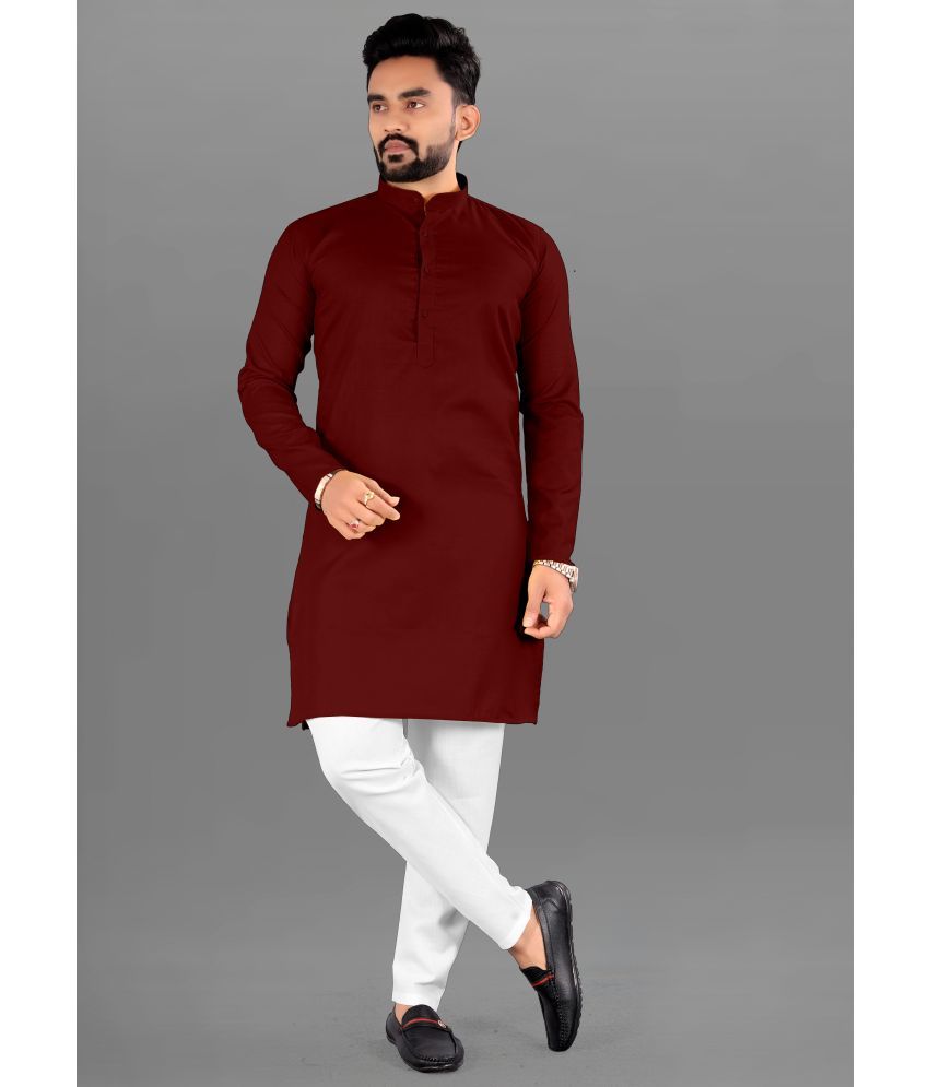     			FRELURO Maroon Cotton Blend Men's Regular Kurta ( Pack of 1 )