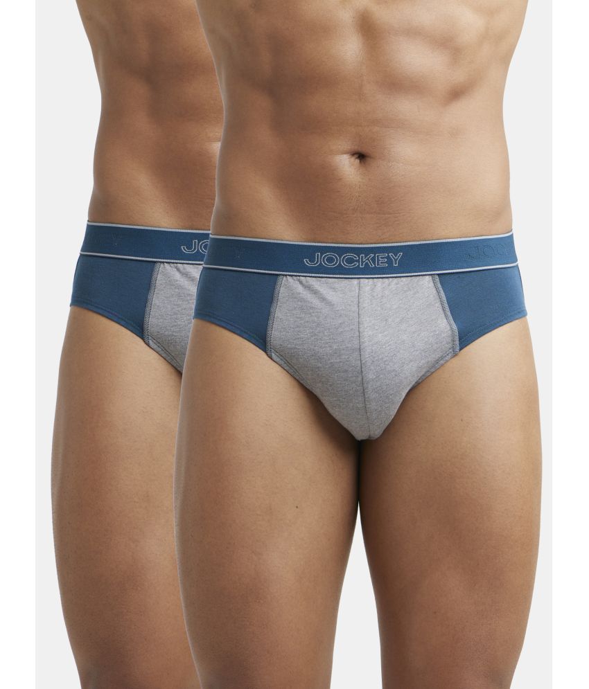    			Jockey 1011 Men Super Combed Cotton Solid Brief - Reflecting Pond & Mid Grey Mel (Pack of 2)