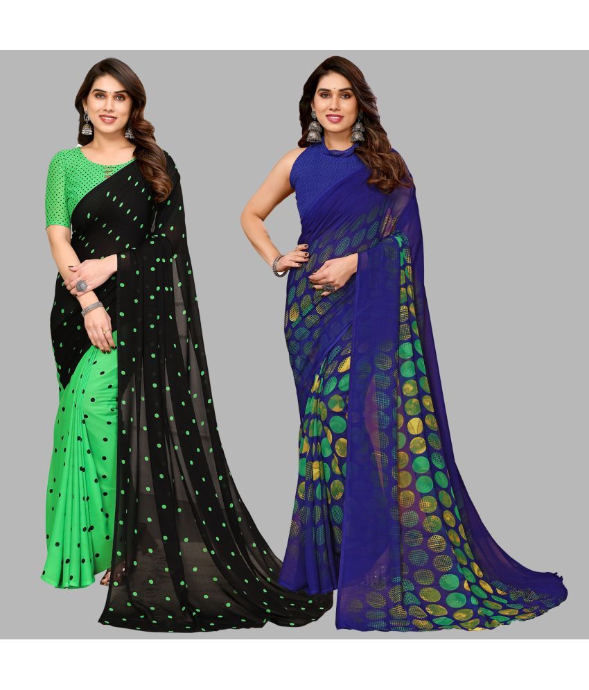     			Kashvi Sarees Georgette Printed Saree With Blouse Piece - Multicolor ( Pack of 2 )