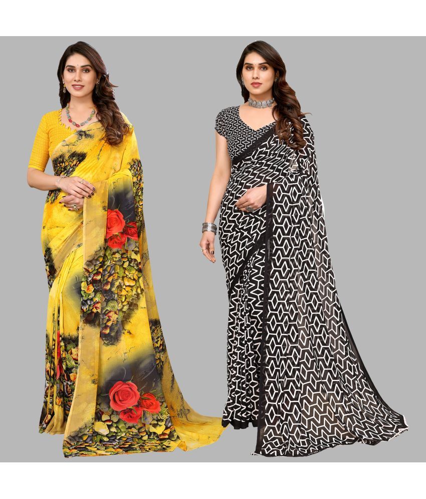     			Kashvi Sarees Georgette Printed Saree With Blouse Piece - Multicolor ( Pack of 2 )