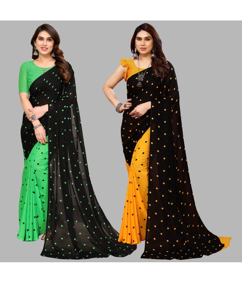     			Kashvi Sarees Georgette Printed Saree With Blouse Piece - Multicolor ( Pack of 2 )