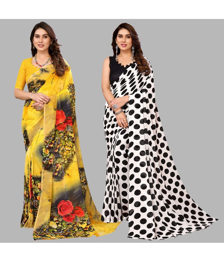     			Kashvi Sarees Georgette Printed Saree With Blouse Piece - Multicolor ( Pack of 2 )